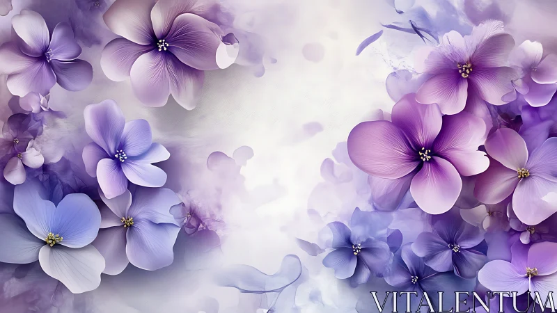 Delicate Purple Flowers Bloom in Soft, Dreamy Watercolor