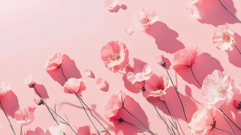 Pink Carnations and Poppies with Cast Shadows.