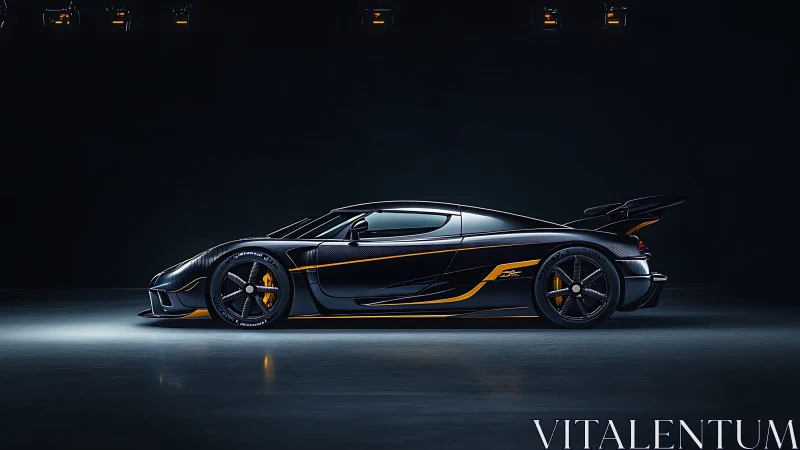 Carbon fiber hypercar profile with amber aerodynamic accents.