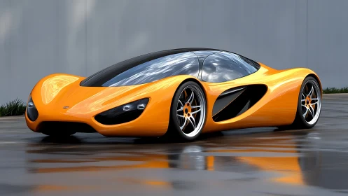 Low-slung orange hypercar with glass canopy and organic aero voids