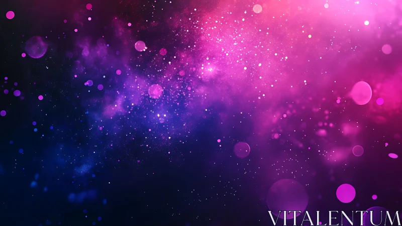 Nebulous magenta and violet bokeh galaxy field on dark void