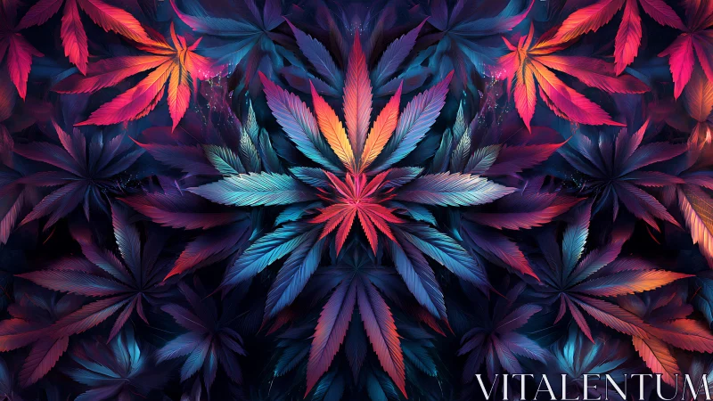 Multicolored layered leaves arranged in radial formations.