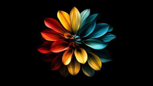 Radiant multicolor petals glow dramatically against black space