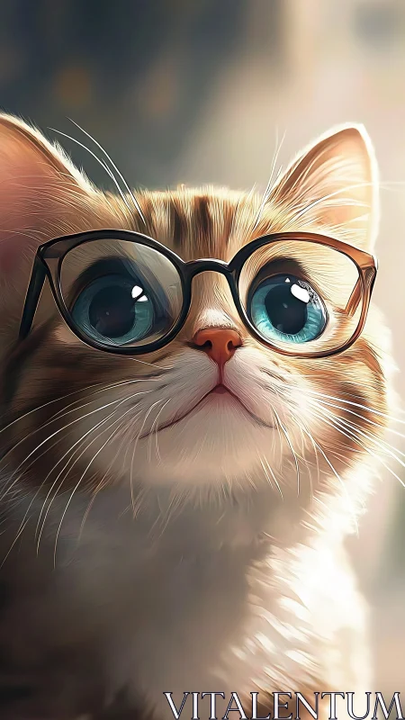 Whimsical Cat with Oversized Glasses and Golden Backlit Glow