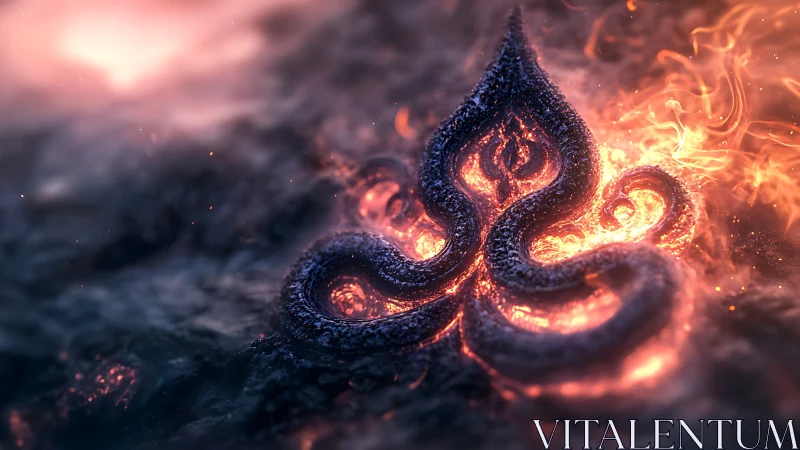 Molten fractal emblem emerging from glowing lava field.