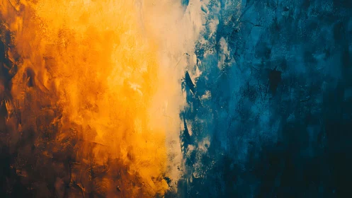 Vibrant Abstract Painting with Bold Orange and Blue Brushstrokes.