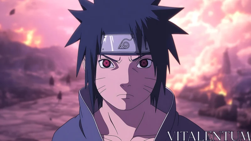 Determined anime ninja stands strong in a glowing battle dusk