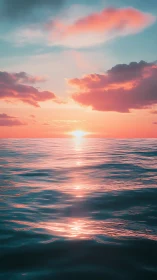 Cotton candy sunset melts over glassy teal ocean horizon.