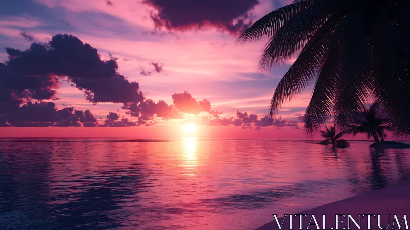 Peaceful tropical sunset wrapped in soft pink and violet glow.