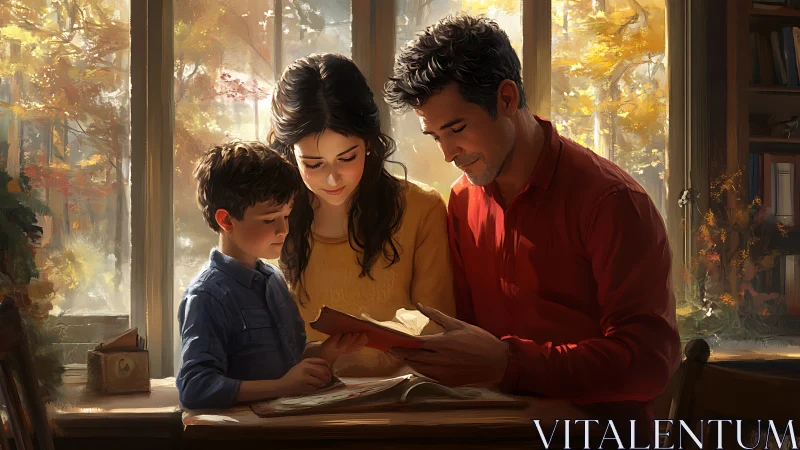Cozy autumn afternoon gathers a family around one shared book