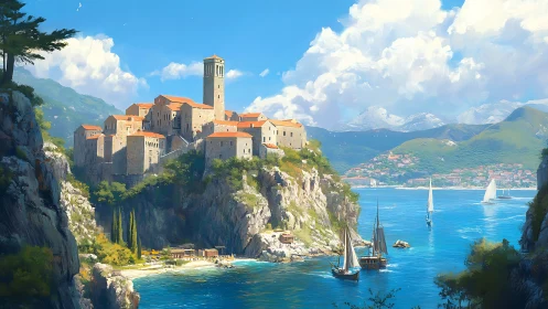 Clifftop Village by the Sea: A Mediterranean Dream.