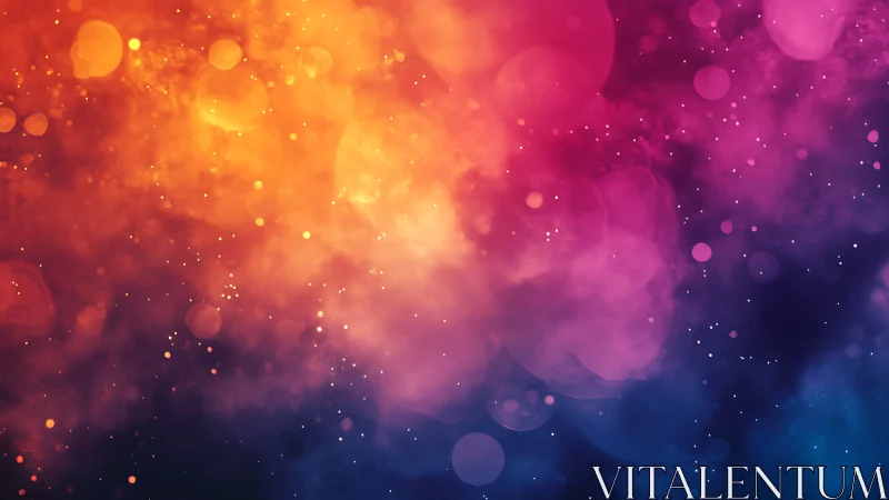 Vibrant nebula cloud with glowing bokeh over dark void.