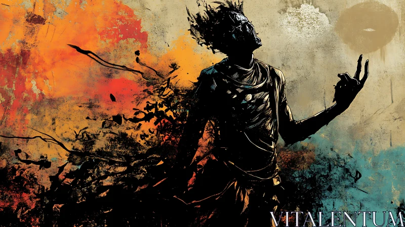 Silhouetted figure dissolves into abstract color clouds