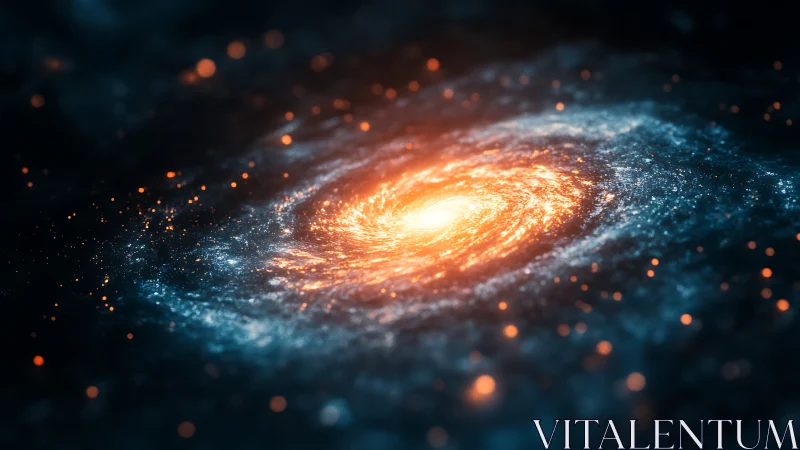 Solar ember galaxy swirling through deep midnight silence.
