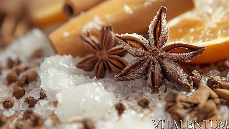 Star anise macro with frosted crystals and warm citrus glow.