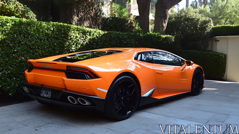 Orange supercar showcases angular rear design in natural light