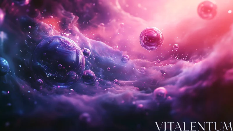 Nebular spheres drifting through luminous cosmic mist.