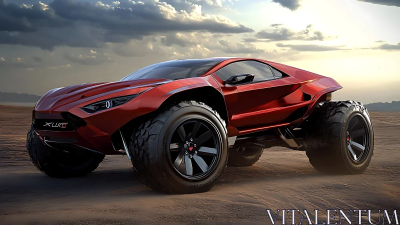 High-clearance red desert concept buggy with oversized off-road tires