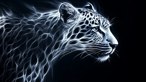 Lightning-Stroked Leopard Portrait in Neon Glow.