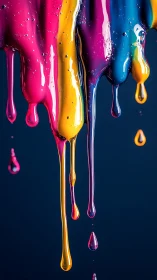 Luminous neon paint drips cascading over deep blue void.