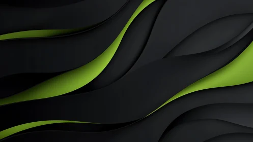 Abstract black and green wavy layers with modern 3D effect.