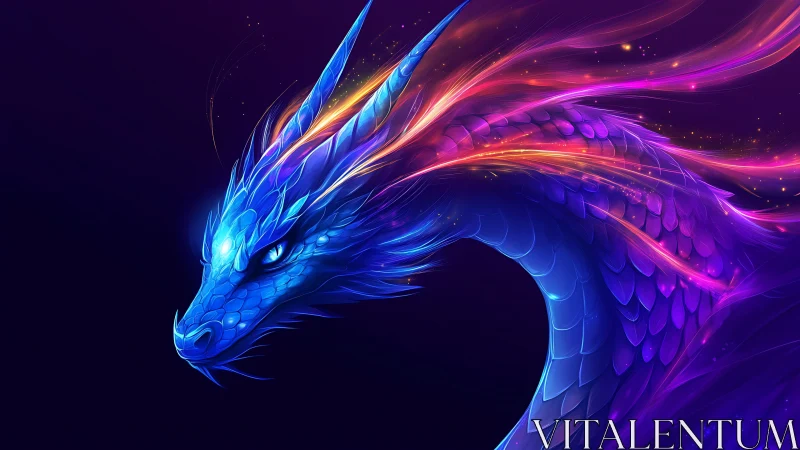 Bioluminescent dragon portrait rendered in neon spectral light