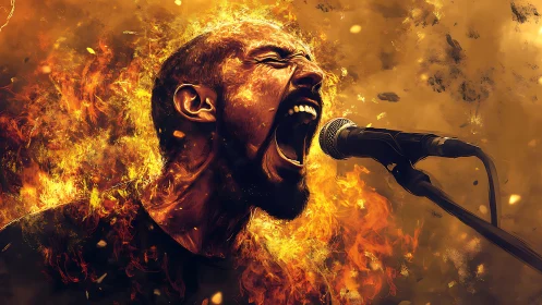 Firelit rock singer pouring raw emotion into the mic.