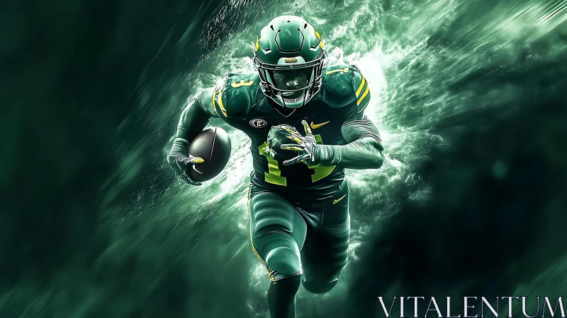Digital rendering shows football runner emerging through mist