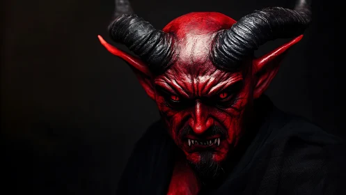 Photorealistic demonic portrait with high-contrast chiaroscuro lighting.