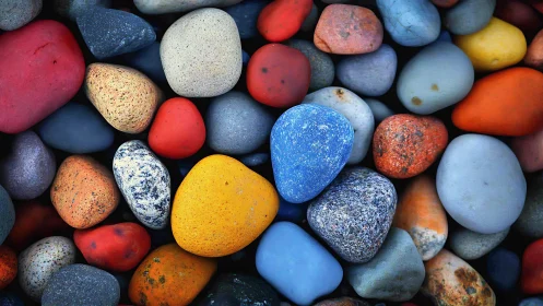 Colorful smooth river stones create dense abstract surface