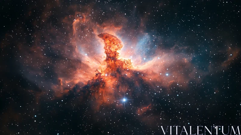 Bright emission nebula with dense star field in space.