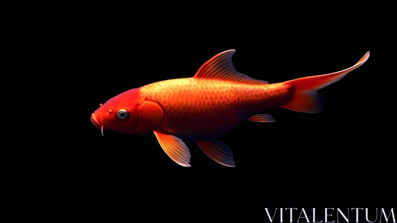 Vibrant orange koi fish in photorealistic style on black background.