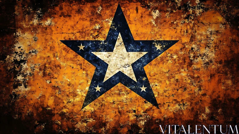Bold layered star on weathered orange grunge backdrop.