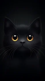 Black Cat with Golden Eyes Against Dark Backdrop.