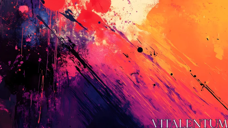 Vibrant abstract paint splatter in warm and bold colors, digital art.