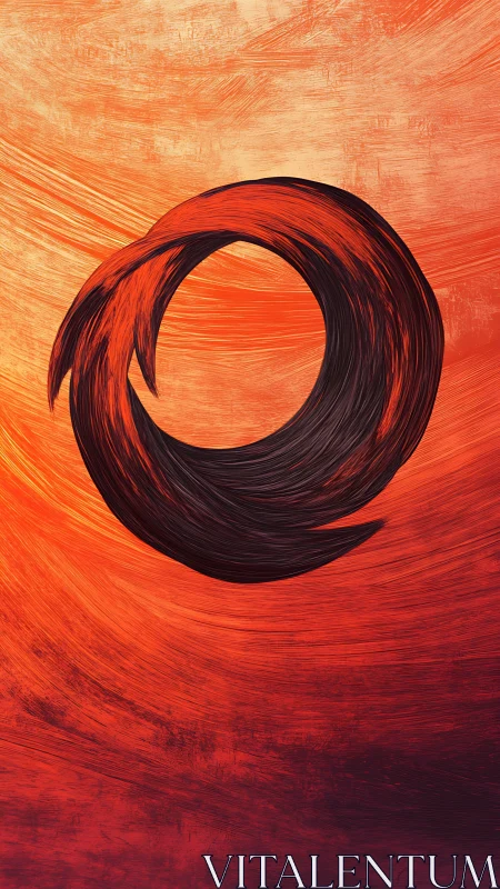 Circular vortex emblem in textured orange digital painting.