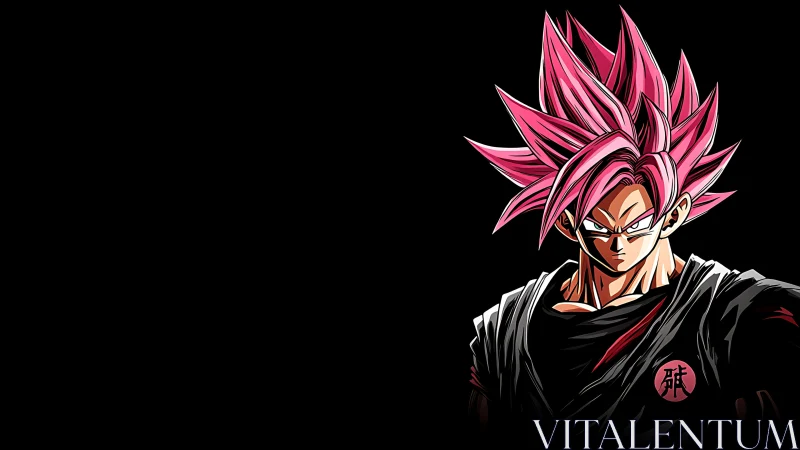 Pink haired anime warrior on stark black background.