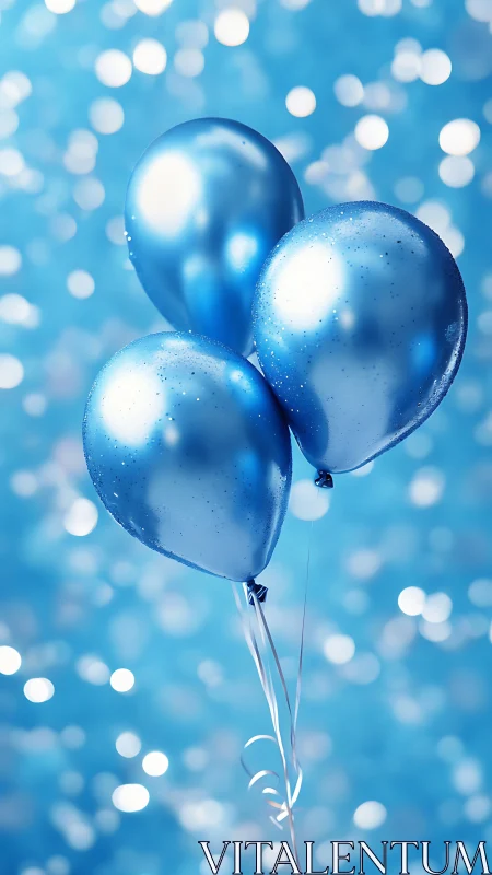 Blue Metallic Balloons on Bokeh Background.