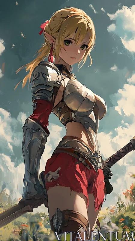 Sunlit elf warrior resting between quiet summer battles.