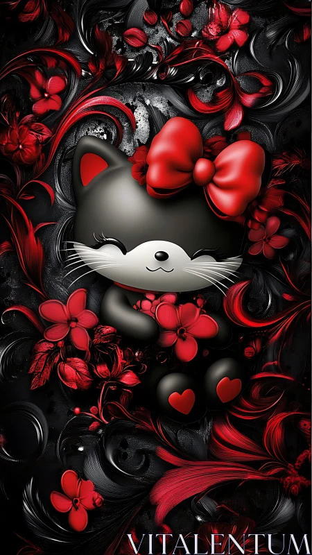 Charming Hello Kitty Surrounded by Bold Red Florals and Drama