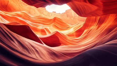 Layered sandstone canyon waves under midday skylight.