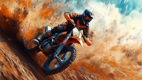 Dynamic motocross rider in high-impact digital painting composition.