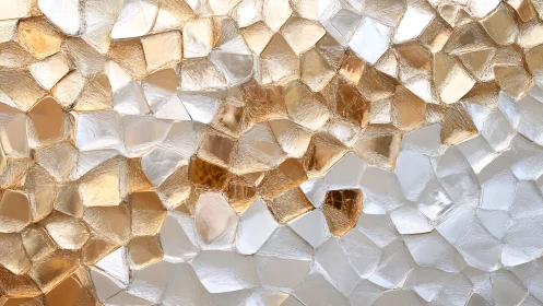 Golden and Clear Textured Glass Mosaic in Abstract Geometric Style.