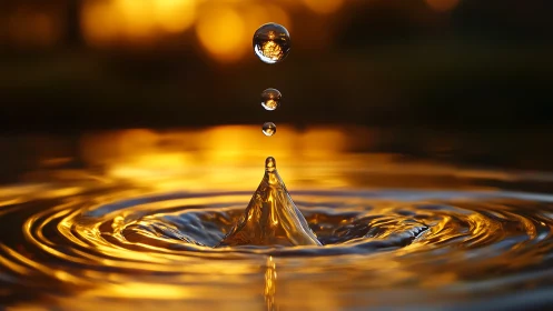High-speed macro capture isolates ascending golden water droplet