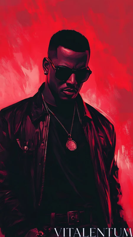 Brooding neon icon wrapped in crimson leather shadowstorm.