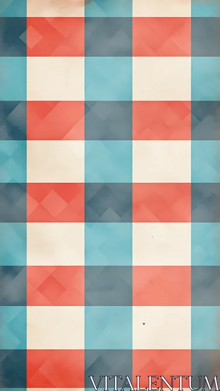 Geometric plaid grid in coral, teal, cream with soft blur
