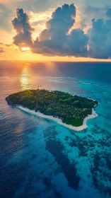 Tropical Island at Sunset with Dramatic Clouds.