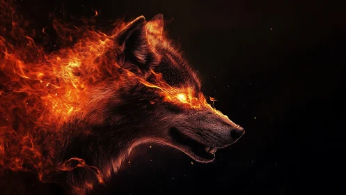Inferno-eyed wolf strides through darkness like living ember