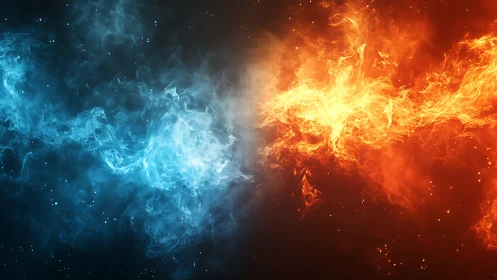 Blue and Orange Fire Collision in Space