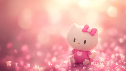 Hello Kitty Surrounded by Pink Flowers and Sparkles.